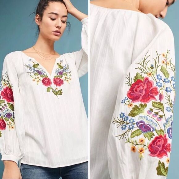 Rare Anthropologie Mira Embroidered Peasant Blouse NWOT Medium - Picture 1 of 16